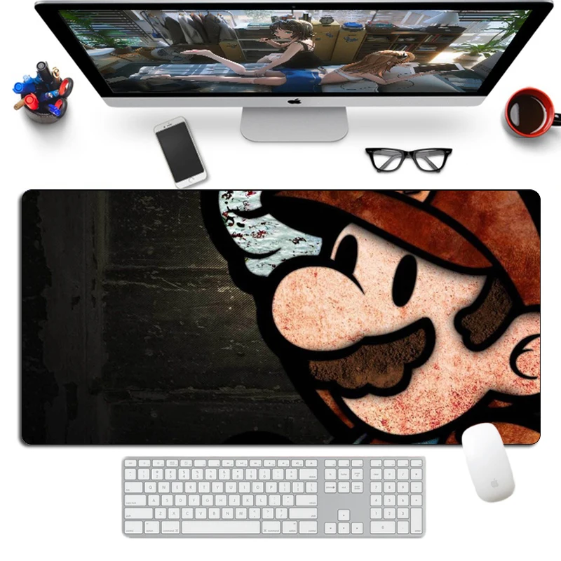 Большой коврик для мыши Kawaii Mario геймерский отаку 80x40 см натуральный каучук XL с