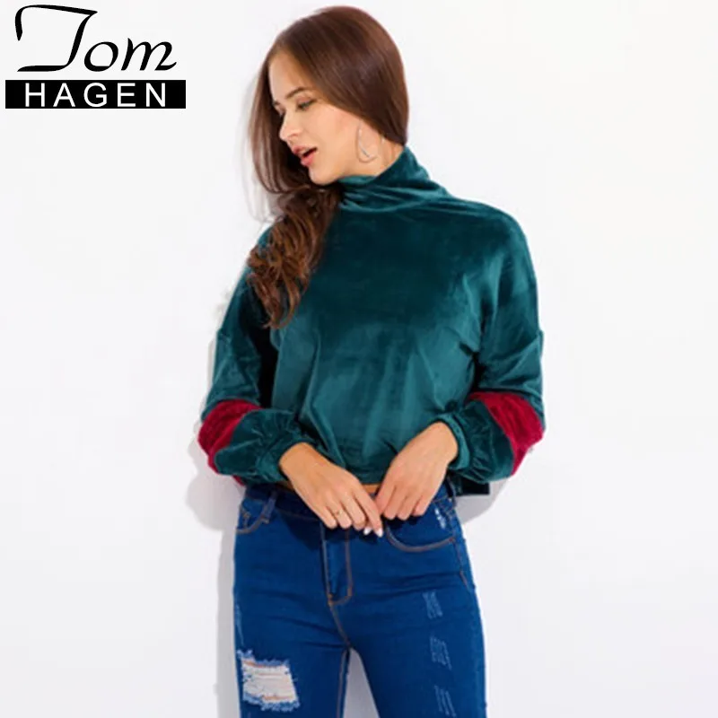 Зимняя мода Водолазка бархатная Блузка Топы Женская Базовая рубашка зеленый