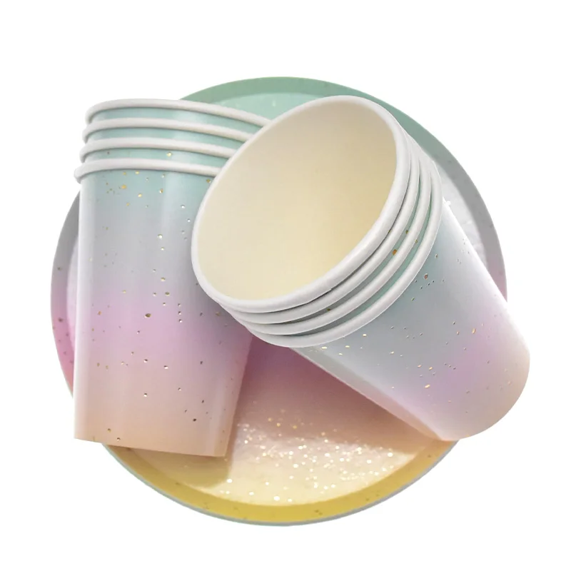 

Rainbow gradient gold foil disposable tableware set birthday party supplies wedding decorations girls favorite dream party