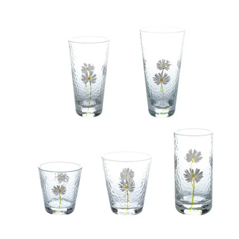 

Household glass drinking cups online celebrity daisy hammer cups creative cold grain heat-resistant milk juice cups