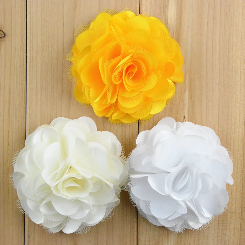 Лидер продаж 40 шт./лот 8 см шифоновая цветочная ткань розы для волос цветы повязки