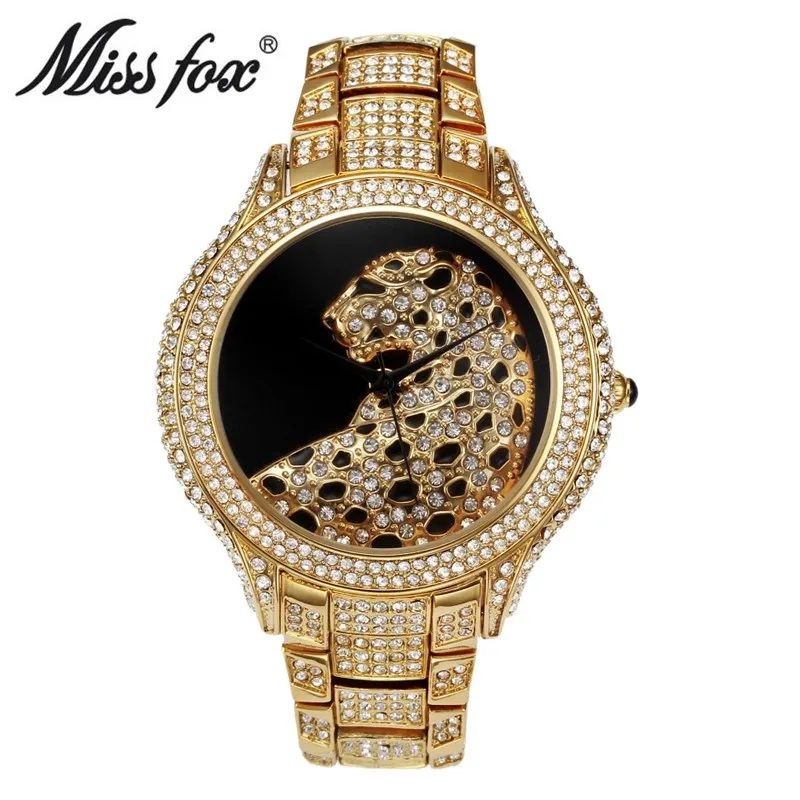 Miss Fox Женские часы лучший бренд Роскошные леопардовые женские блестящие алмазные