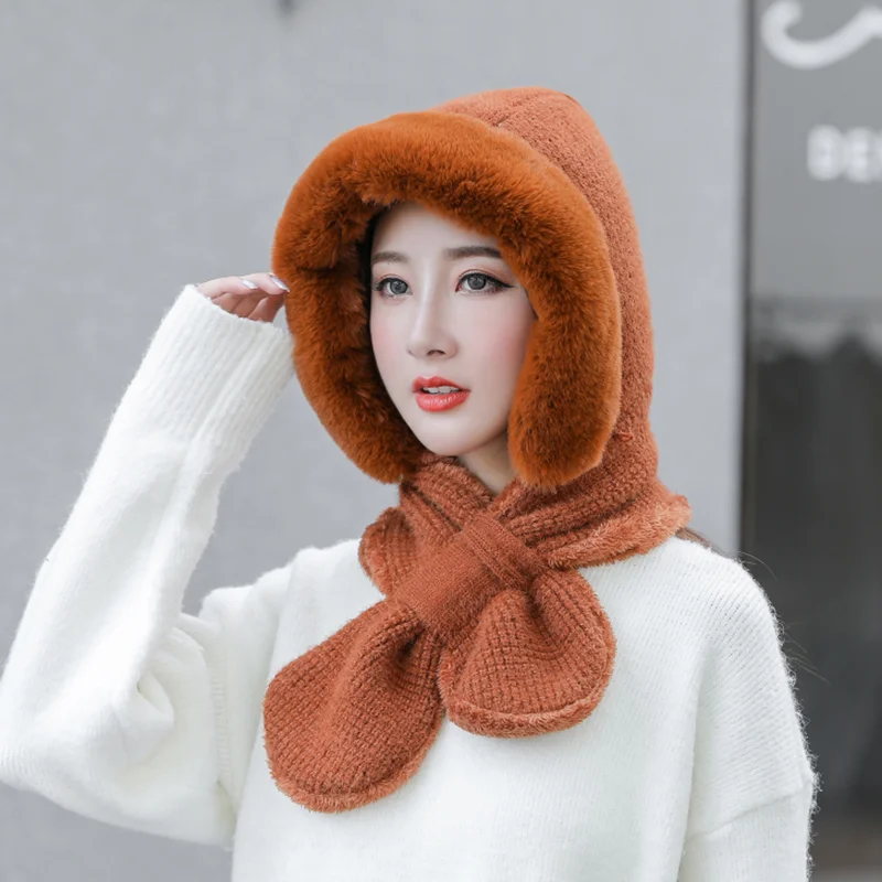 Зимние шапки бини женский шарф вязаная шапка с капюшоном Теплые Мешковатые