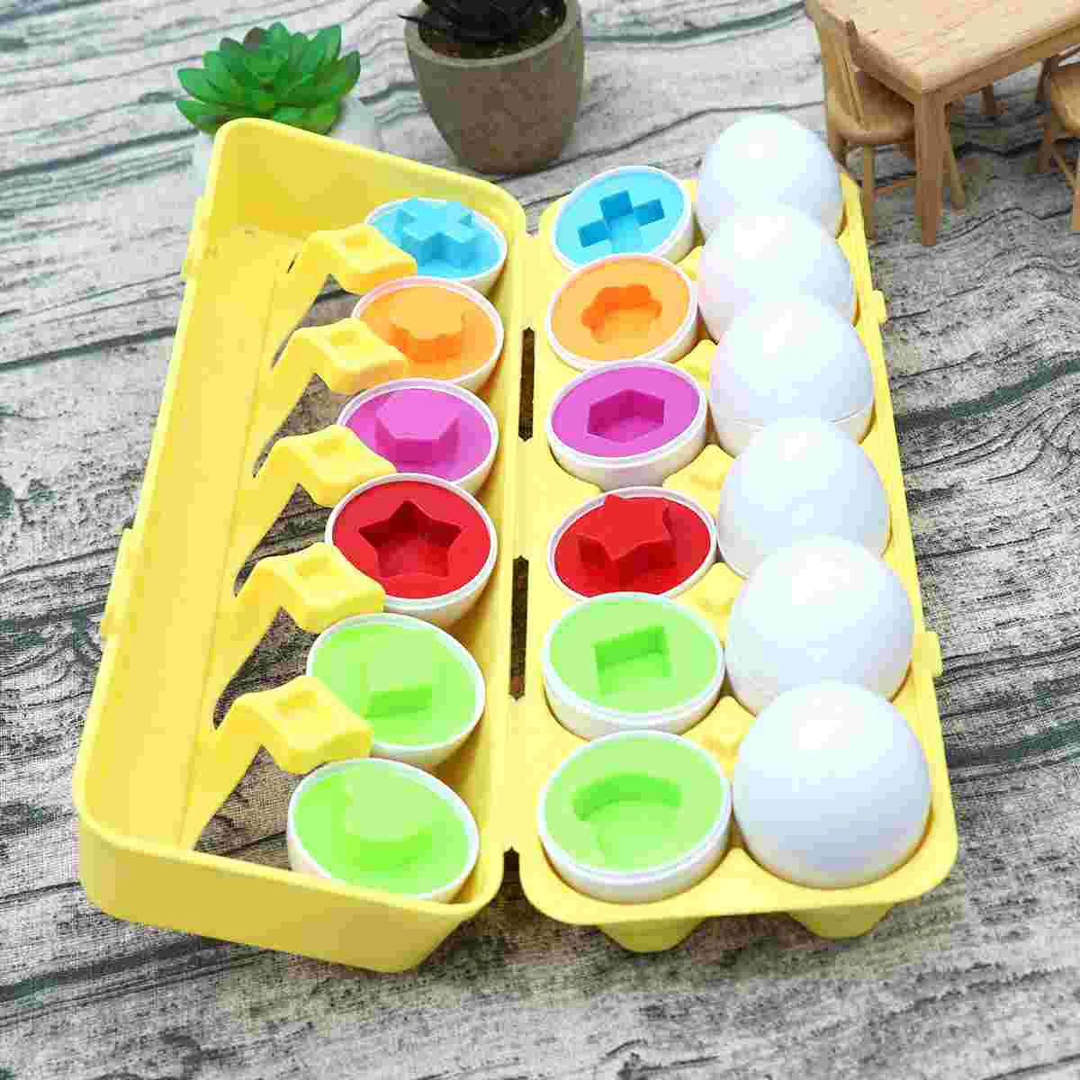 

12 Pcs Matching Eggs Shapes and Colors Educational Toys Set Puzzle Sorting Eggs Game Age 3+ (12 Shapes, Random 6 Color)