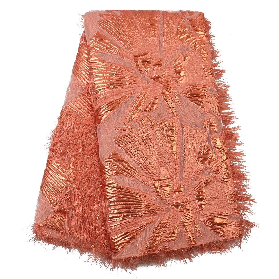 5 ярдов персикового цвета парча африканская кружевная ткань нигерийская Сетка