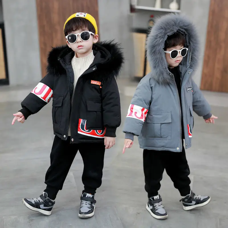 

Зимние 2-8Years куртка на подкладке из хлопка для маленьких мальчиков; Детская верхняя одежда; Утепленная толстовка с капюшоном и с принтом в ви...