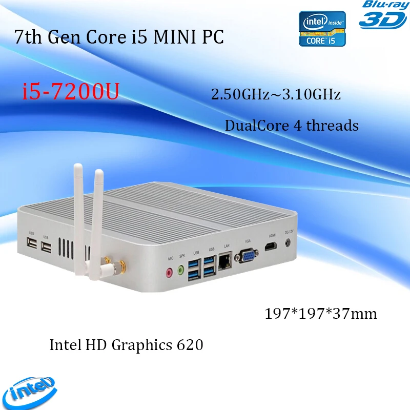 Сетевое хранилище 7Gen Intel core i5-7200Umini pc в продаже intel HD 620 win10 4K VGA HDMI мини-неттоп Htpc nas