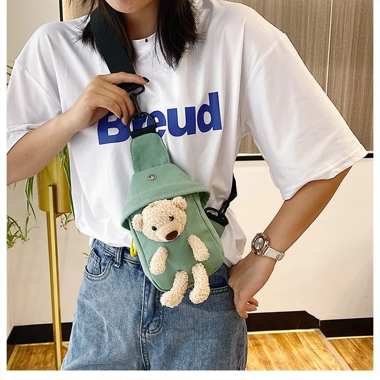 

Cute little bag popular new little bear canvas Fanny bag female fashion one-shoulder cartoon cross-slung chest bag