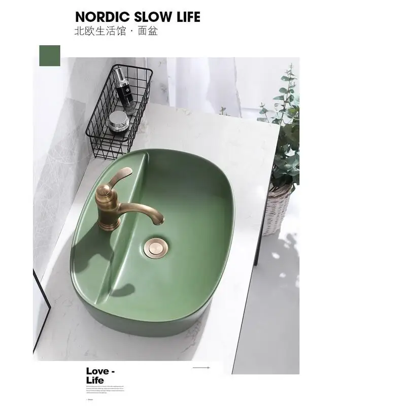 Раковина керамическая для ванной комнаты Современная зеленая художественная