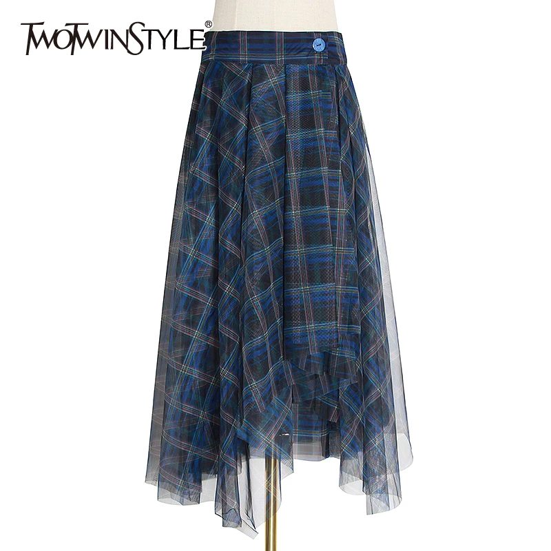 Женская винтажная клетчатая юбка TWOTWINSTYLE сетчатая с высокой талией и пуговицами