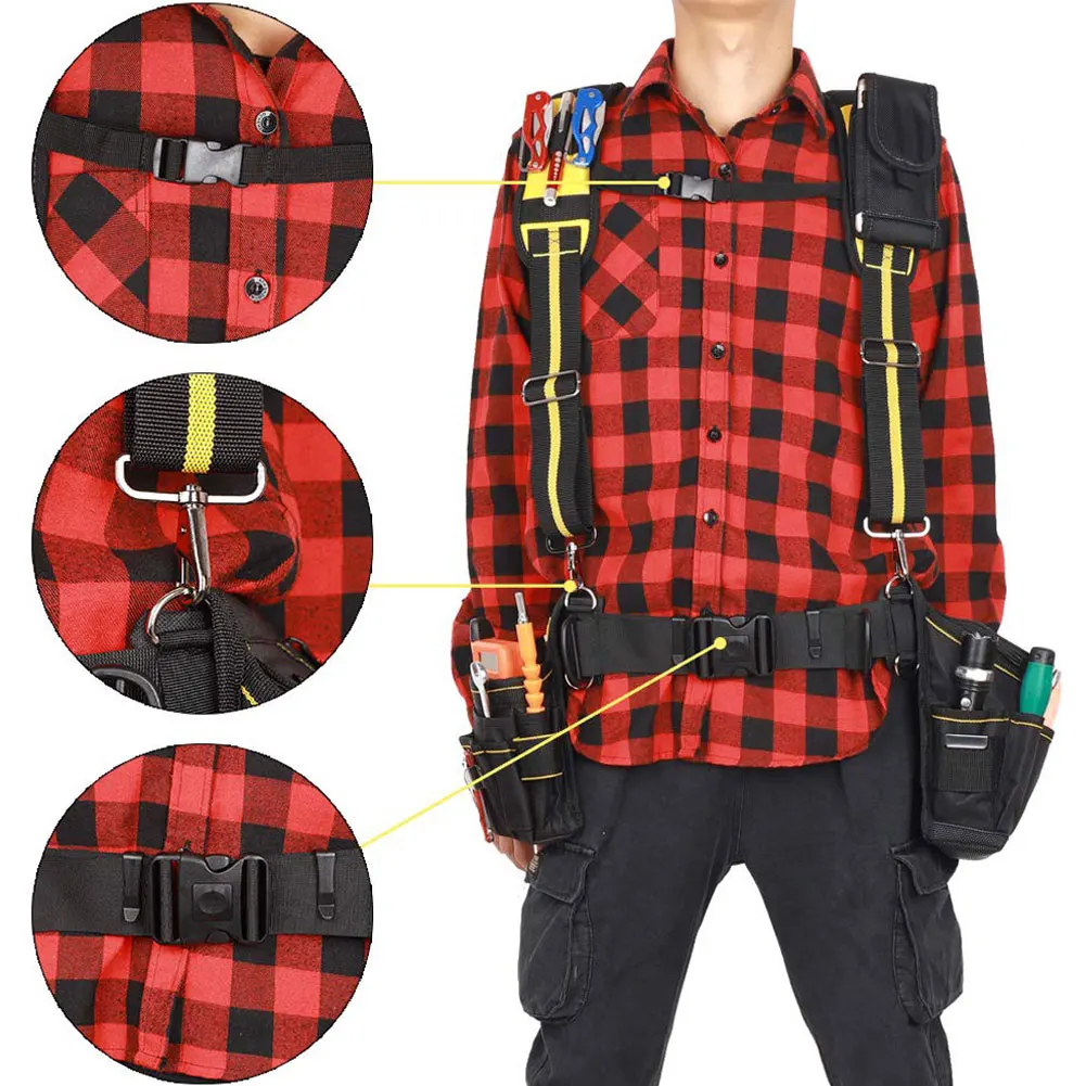 

Adjustable Tool Belt X-type Design Padded Heavy Duty Work Tool Belt Braces Suspenders with 4 Support Loops Lighten Waist Weight