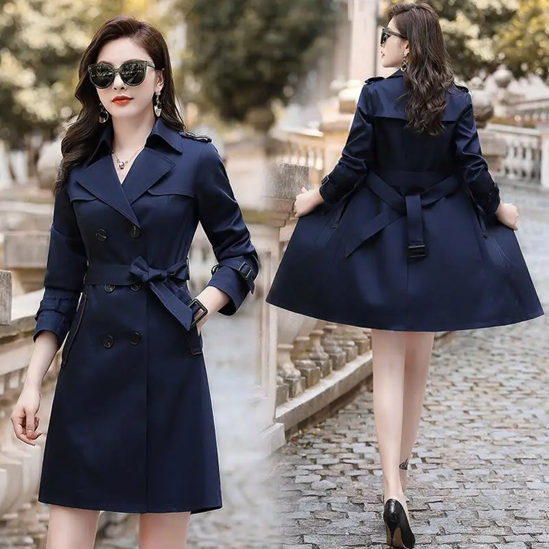 

Spring Autumn Women's Double Breasted Trench Coat Female Lapel Windbreaker Long Sleeve Trend Ladies Casual Style Jacket A66