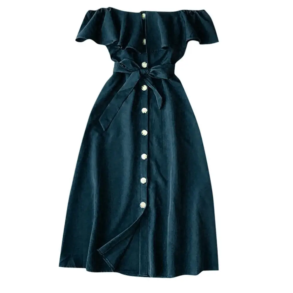 B Vestido Blanco Largo Fiesta летнее платье XL женские летние повседневные платья с открытыми плечами и пуговицами для вечеринок свободное платье Z4 - Цвет: B