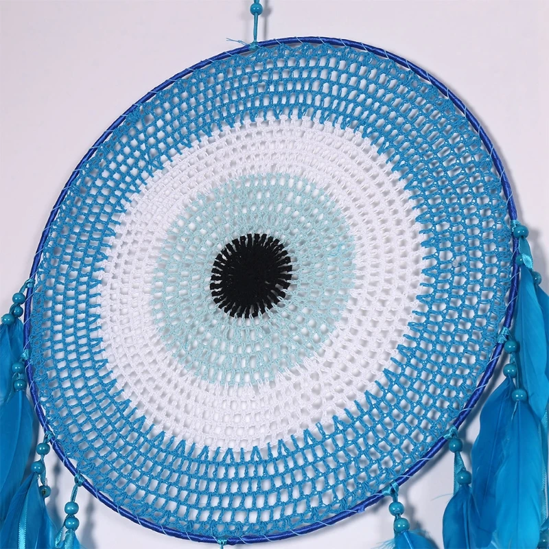 

LXAF Feather Pendant Blue Three-ring Concentric Dream Catcher Woven Wall Hanging Decor Handmade Antique Exquisite Bedroom Living
