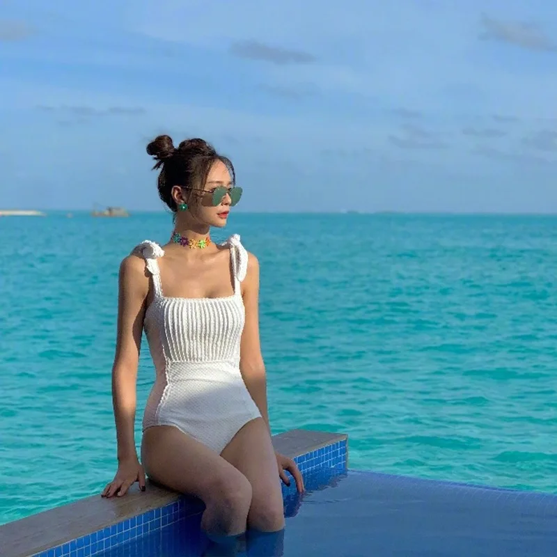 Слитный женский купальник 2019 слитный с пуш-ап Однотонный купальный костюм из