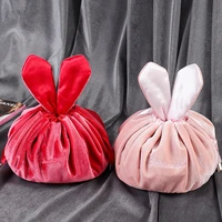 cosmetic bag round velvet soft makeup bag drawstring rabbit ear travel make up organizer female storage toiletry beauty kit case