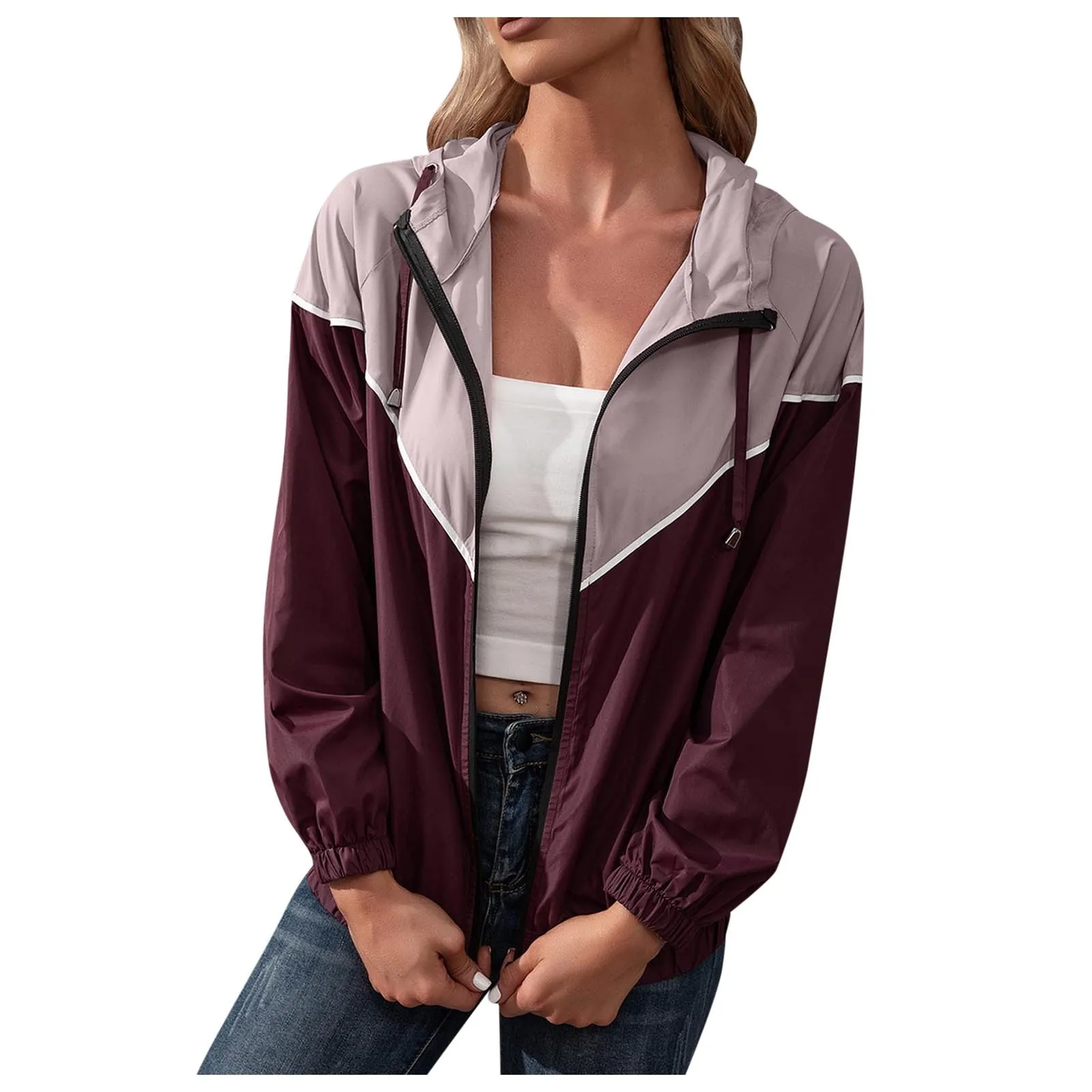 

Lightweight Mountaineering Top Waterproof Raincoat Women's Color-blocking Hooded Outdoor Jacket Windproof Suit Coat Jacket