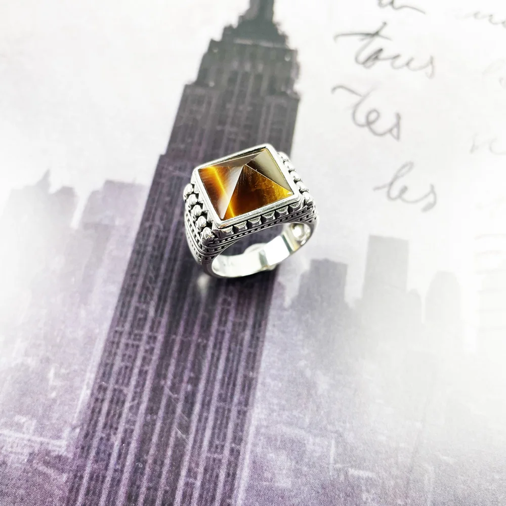 Мужское и женское кольцо из серебра 925 пробы с коричневым тигровым глазом черным