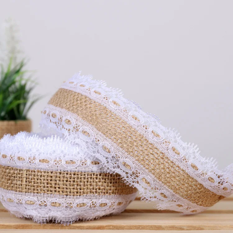 

1Meter/Lot 25mm Jute Burlap Hessian Ribbon With Lace Christmas Party DIY Crafts Vintage Rustic Wedding Gift Packaging Decoration
