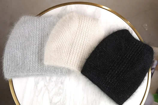 

Simple Girl Rabbit fur ear Beanie Hat for Women Winter Skullies Warm wool Cap Gorros Female Cap