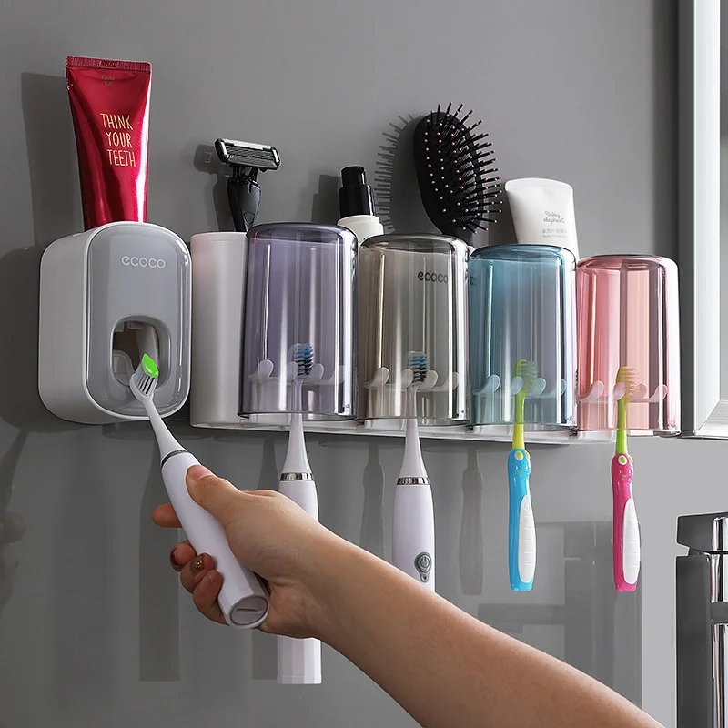 

Bathroom Accessories Set Toothbrush Holder Automatic Toothpaste Dispenser Holder Toothbrush Wall Set Tools Bathroom Mount Rack