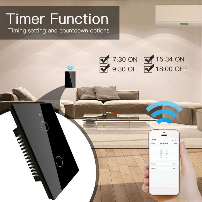 

WiFi Press Switch Smart Wall Light Switch US Type Smart Life/Tuya Wireless Remote Control Work with Alexa Google Home