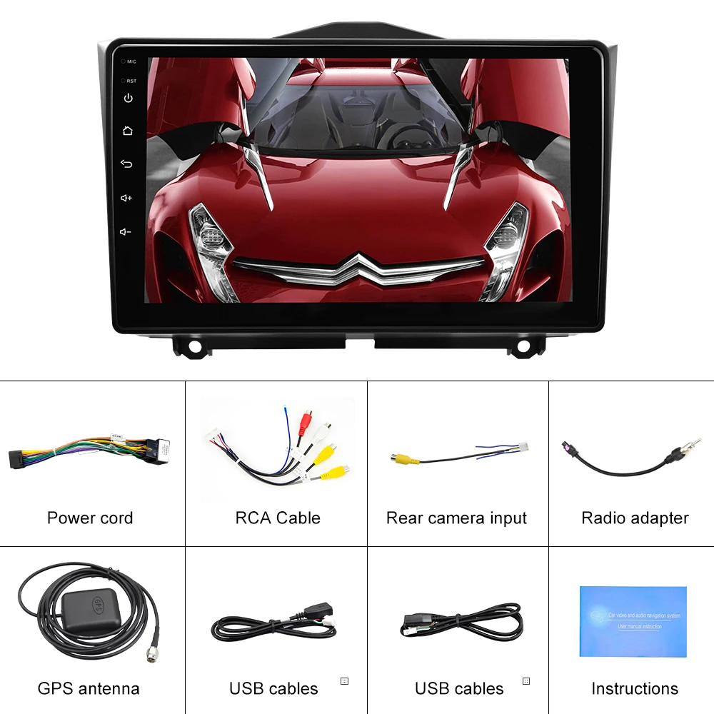 Автомобильный мультимедийный видеоплеер Podofo 2din 9 дюймов Android 1 + 16 ГБ GPS Wi Fi IPS