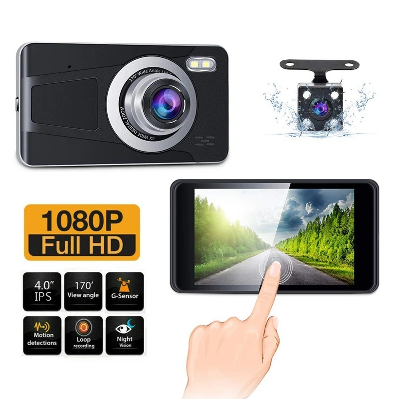 4 дюйма свяжитесь Экран Full HD 1080P Dual Dash Cam вождение автомобиля Регистраторы с