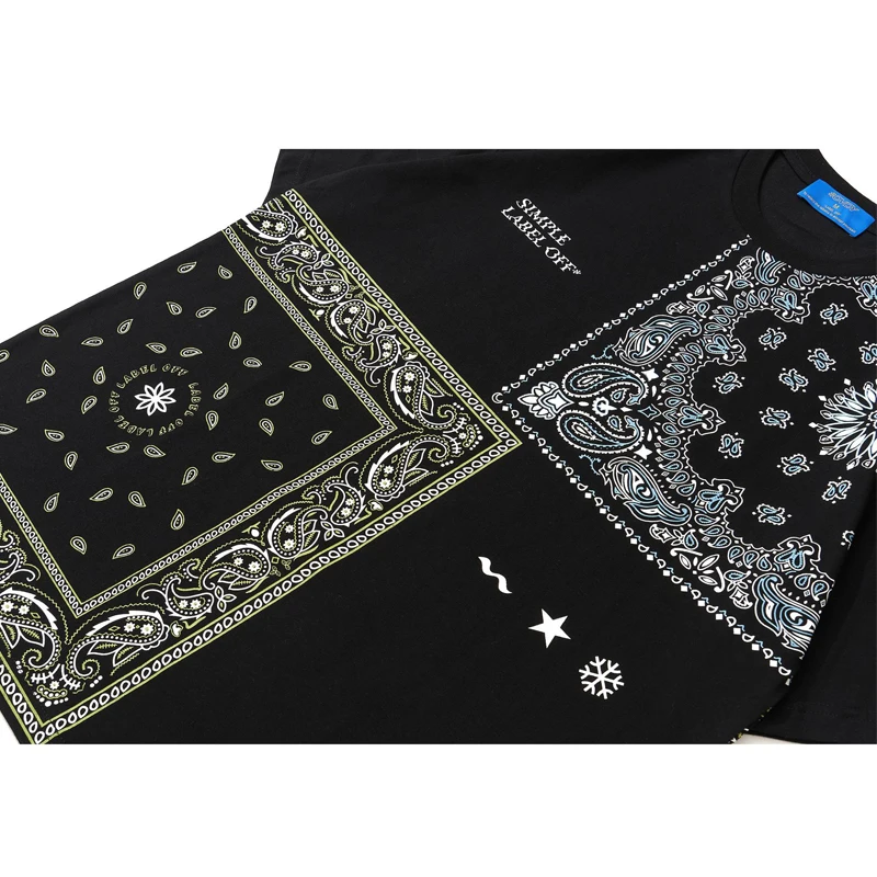 

ELKMU Bandana Paisley Pattern Print T-shirt Men Summer Short Sleeve Tshirt Streetwear Harajuku Tops Tees Male Shirts Loose HE806