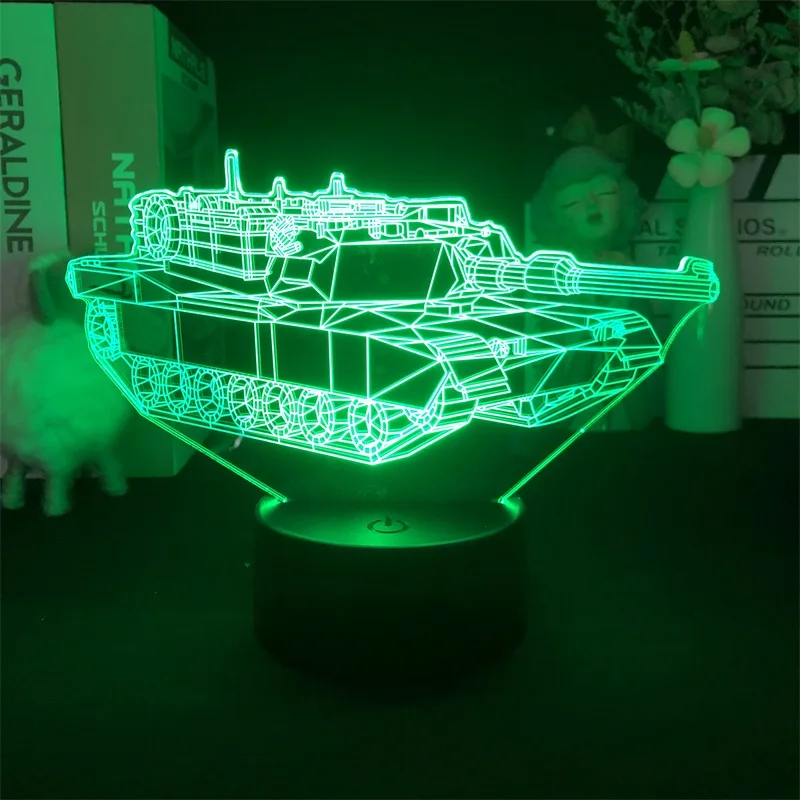 Tank Car Table Lamp 3D LED Night Light 7 Color Change Bedroom Decor Lights Birthday Christmas Gifts for Kids Boys Toys Tank