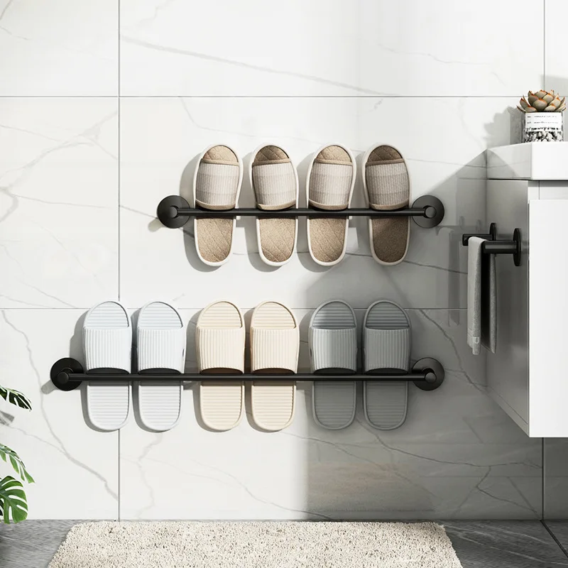 

Bathroom Aluminum Slipper Holder Toilet Hanging Free Perforated Door Rear Toilet Shelf Bathroom Shelfbathroom Slippers Rack