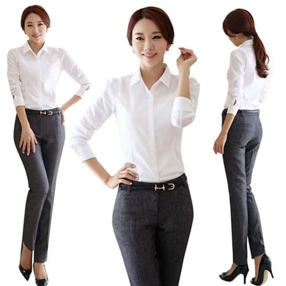 

Summer Spring Office Lady Simple Shirt Fashion Solid White Blouse Women Solid White Blouse 2021 Shirt Women Tops