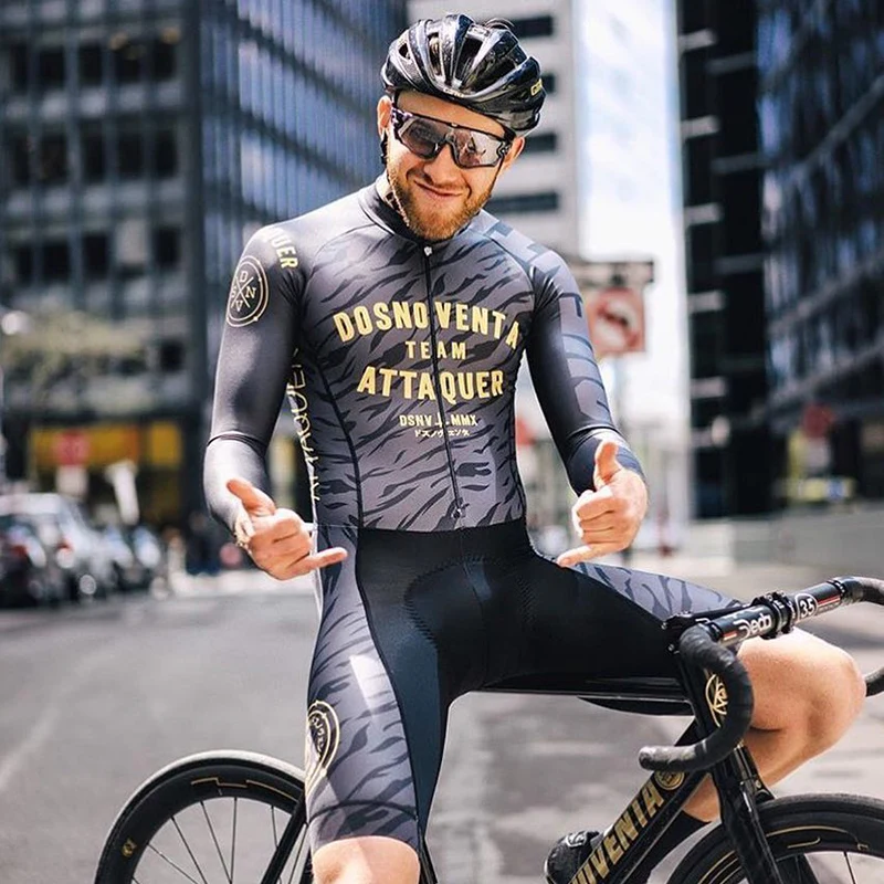 ATTAQUER Mens Triathlon Long Sleeve Cycling Jersey Skinsuit Maillot Ropa Ciclismo Bicycle Jersey Bike Clothes Jumpsuits