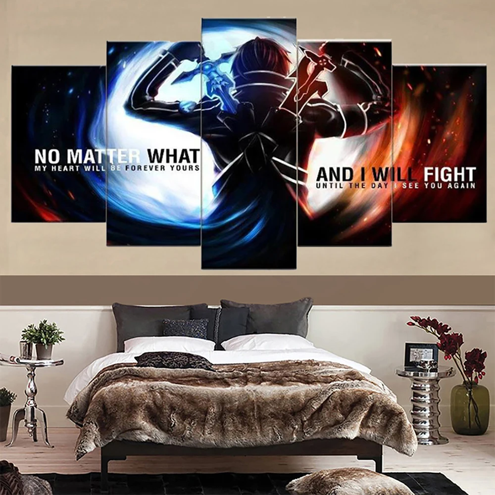 

5 Pieces Canvas Arts Anime Manga Figure Black Swordsman Poster Painting Wallpaper Prints Living Room Modern Home Decoration