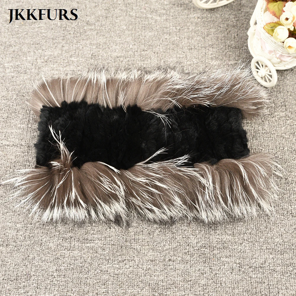 

2020 New Women's Real Silver Fox Fur Scarves Winter Thick Warm Rabbit Fur Top Quality Shawl Natural Fur Muffler Snood S7603