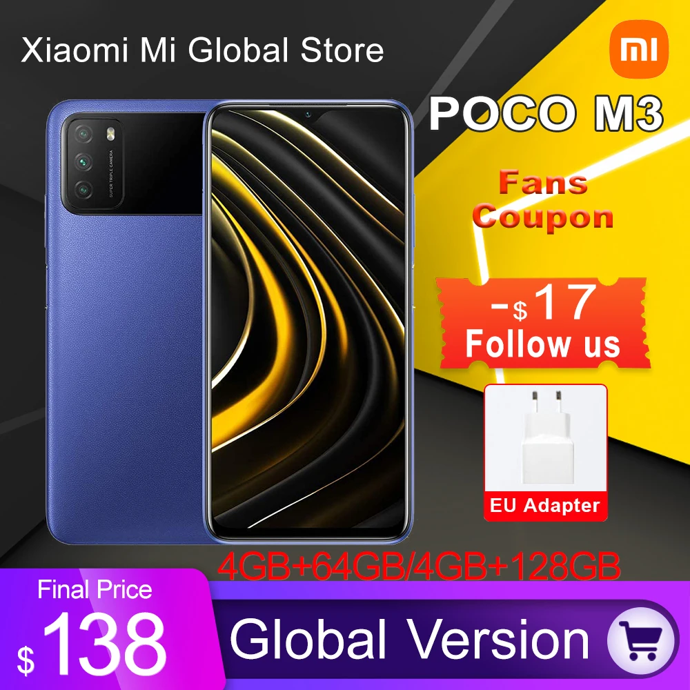 

Смартфон глобальная версия POCO M3, 4 Гб ОЗУ, 64 Гб ПЗУ, Аккумулятор 6000 мАч, Восьмиядерный Snapdragon 662, тройная камера 48 МП