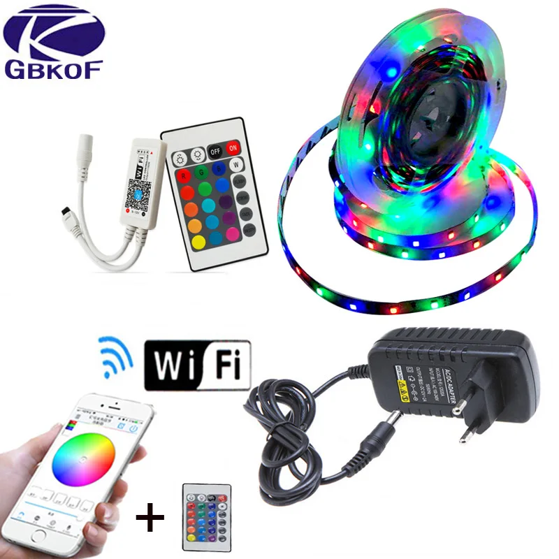 Светодиодный светильник 2835 SMD RGB лента 5 м 10 м 15 м 20 м DC12V 3528 Гибкая RGB Светодиодная лента e лента Диод+ 24Key контроллер+ адаптер EU