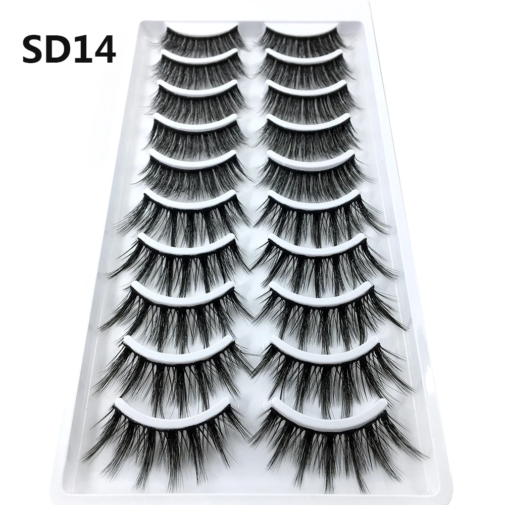 LADYLUNA 1/10Pair Handmade Mixed Wispy Fluffy Natural Thick Long 5D Mink Real Hair False Eyelashes Extension Beauty Makeup Kit