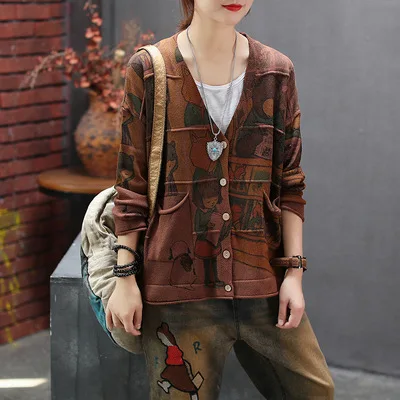 Осенний свитер куртки женские свободные трикотажные повседневные топы пальто 2019