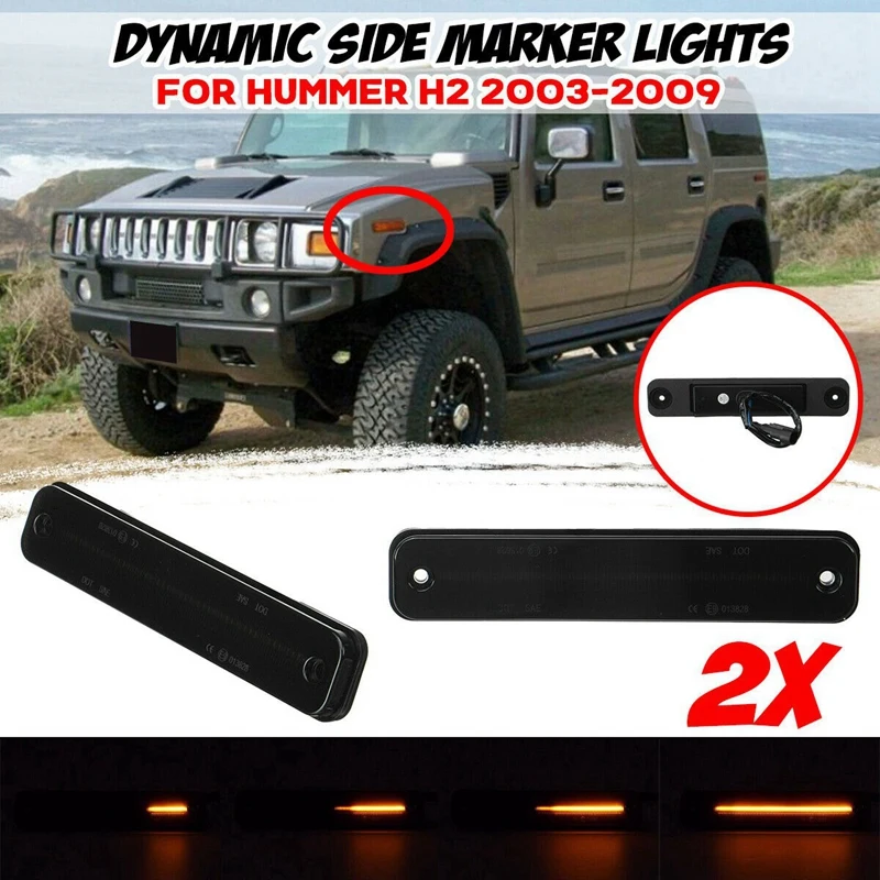 

Для Hummer H2 2003-2009 дым спереди Янтарный динамический светодиодные, боковые, габаритные фонари Поворотная сигнальная лампа