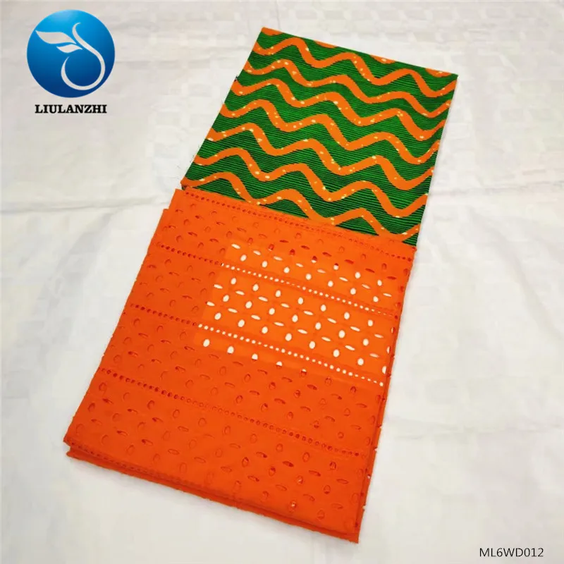 

BEAUTIFICAL african Cotton fabrics Wholesale nigerian swiss lace and wax prints fabric for dress 3+2yards ML6WD