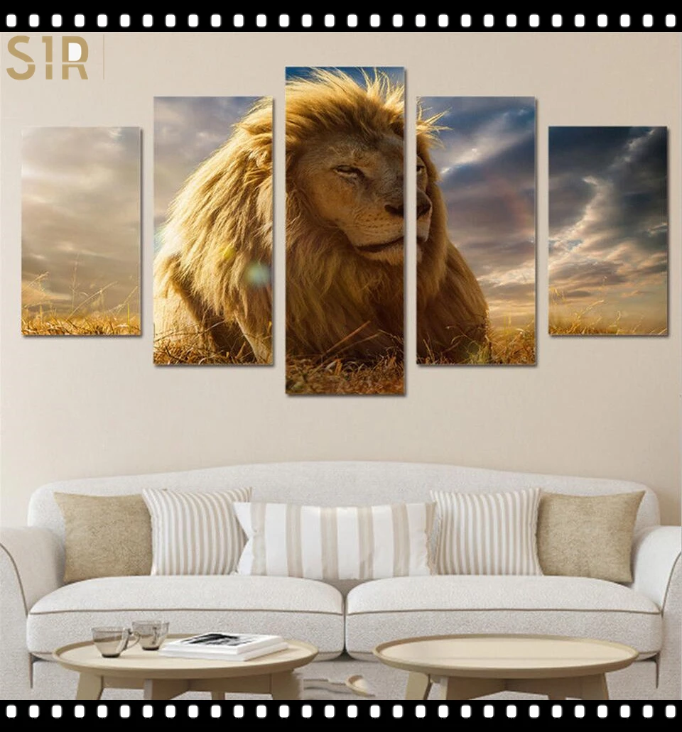 

Lion King Animal Beast Poster Wall Art HD Printed Canvas 5 Piecesr Poster Living Room Decoration Painting Wall Anime Decor