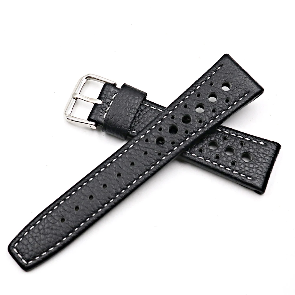 CARLYWET 20 22mm TOPLuxury Real Calf Leather Handmade White Stitches Wrist Watch Band Strap Belt For Rolex Omega IWC Tag Heuer | Наручные