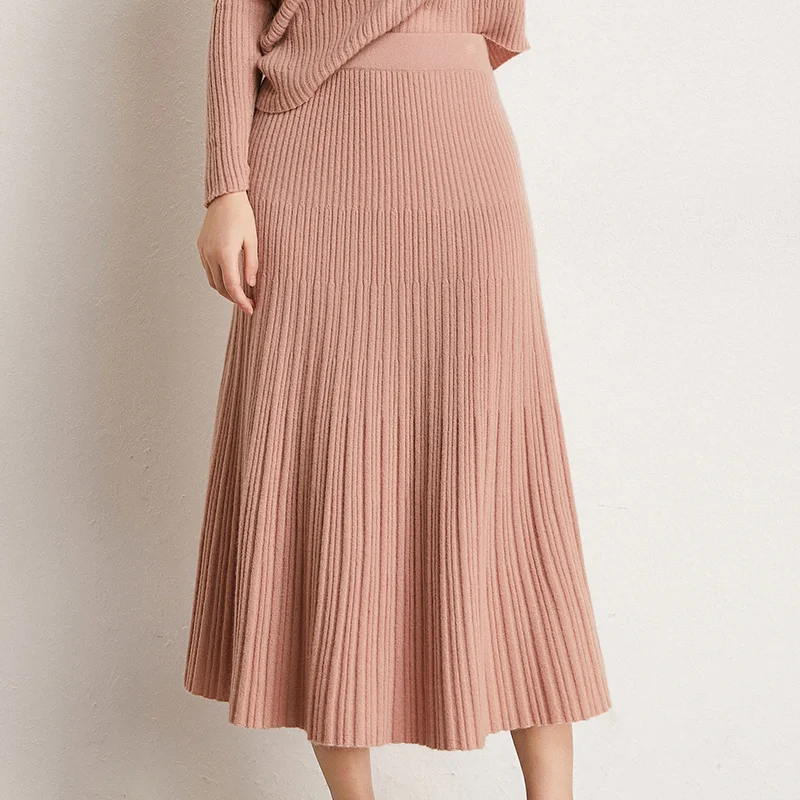 100% Pure Goat Cashmere Knitting Skirts For Women Winter Hot Sale Warm Dresses Top Grade Female Knitwears