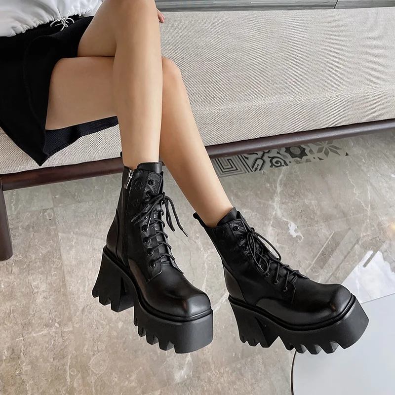 Женские кожаные ботинки на платформе MoonMeek повседневные из коровьей кожи