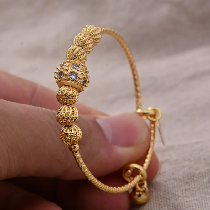 

24K 1pcs Boys Girls Ethnic Gold Color Dubai Bangles Ethnic Luxury Bangles Bracelet Women Girl Bride Dubai Bangles Child jewelry