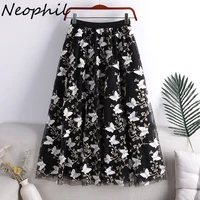 neophil 2022 summer retro butterfly embroidered mesh skirts layers women elastic waist party tulle midi skirt jupe femme s21824