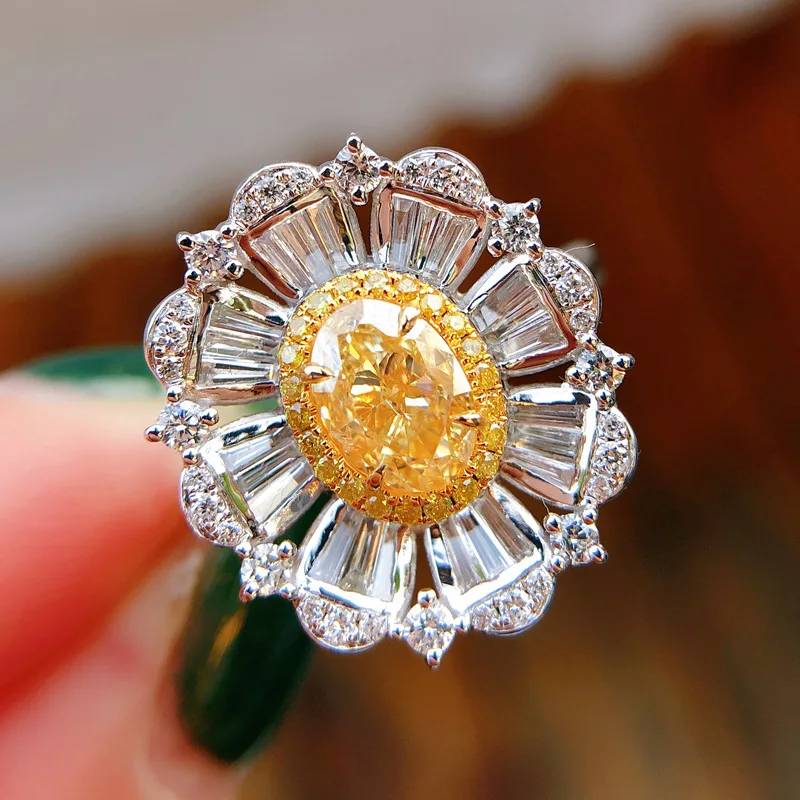 

2021 New Luxury Yellow Color Flower 925 Sterling Silver Engagement Ring for Women Anniversary Gift Jewelry Wholesale R6283