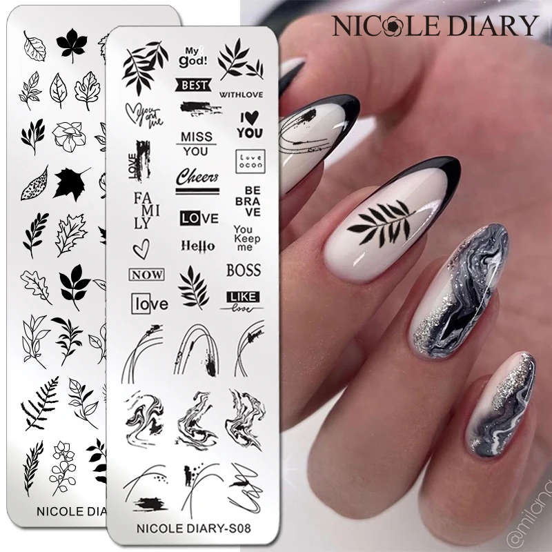 

Трафареты NICOLE DIARY для маникюра, штамповочные пластины с цветущими листьями, форма для французского маникюра, для дизайна ногтей с цветами