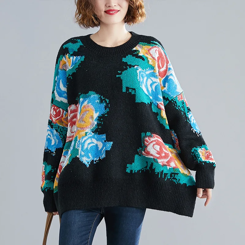 Johnature Women Print Floral Pullover Vintage Sweaters Chinese Style 2020 Autumn New Long Sleeve Cloths Loose | Женская одежда